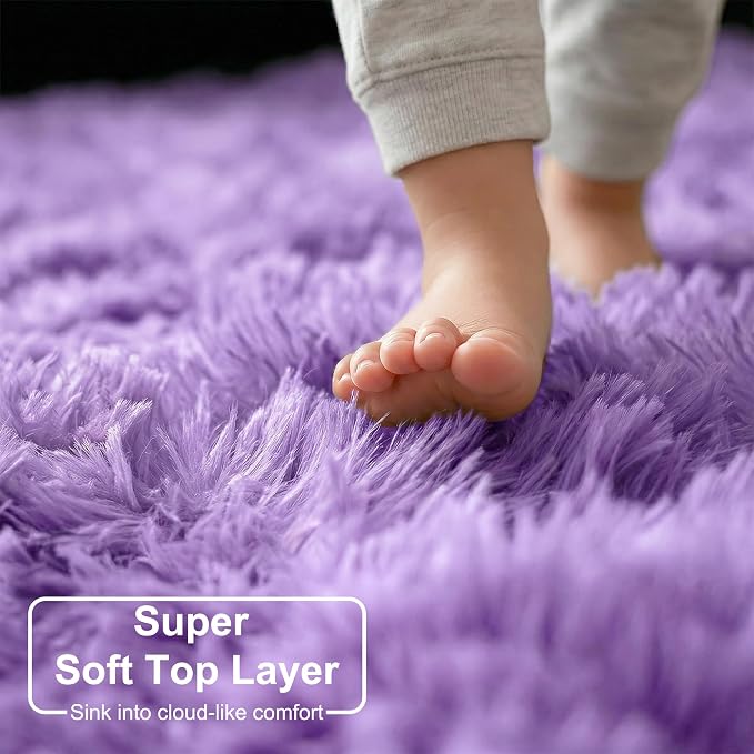 Amdrebio Purple Small Round Rug 3Ft for Girls Bedroom Decor Aesthetic, Fluffy Fuzzy Circle Area Rugs for Kids Room, Soft Cute Furry Plush Shaggy Throw Lavender Carpet for Playroom, Baby Nursery, Dorm