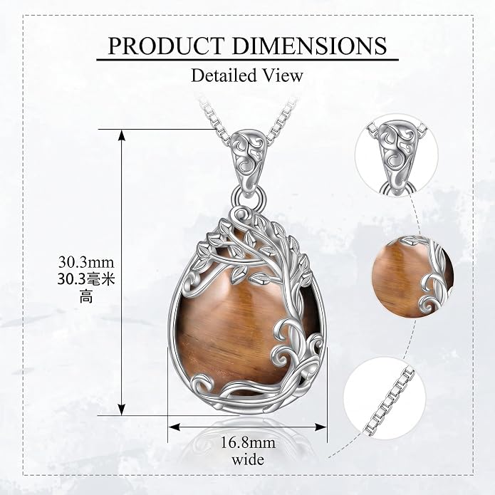 Teardrop Moonstone Necklace for Women Tree of Life/Filigree Birthstone Pendant Necklace Jewelry