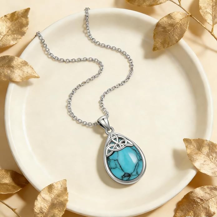 PELOVNY Celtic Knot Necklaces for Women 925 Sterling Silver Gemstone/Birthstone Teardrop Infinity Necklace Irish Celtic Pendant Jewelry Gifts for Mom Daughter Wife