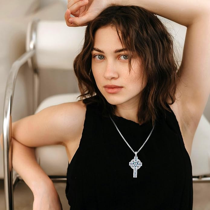 Celtic Cross Tree of Life Necklace for Women Sterling Silver Thor Hammer Tree of Life Pendant Irish Knot Cross Amulet Tree of Life Jewelry