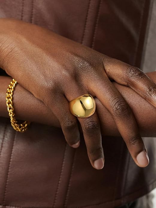 U7 Chunky Gold Dome Rings for Women, Stainless Steel/18KGold Plated/Black Statement Ring Non Tarnish Women Rings, Size 7-12