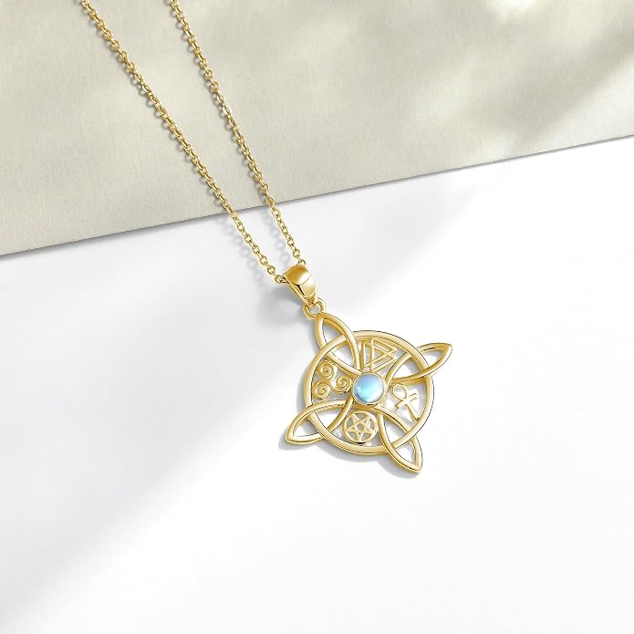 YAFEINI Sterling Silver Witches Knot Pendant Necklace - Celtic Cross Witch Jewelry Amulet Gifts for Women