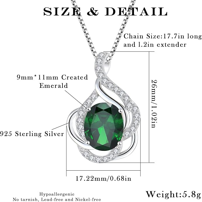 Birthstone Necklace for Women 925 Sterling Silver Pendant Necklaces Oval Cut Cubic Zirconia Necklace Jewelry