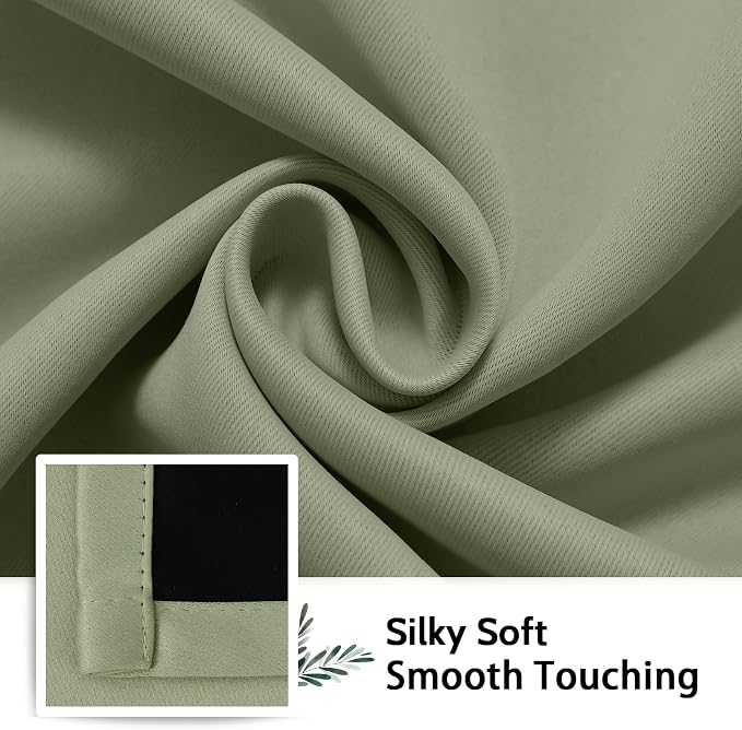 SimpleHome Light Sage 100% Blackout Curtains Room Darkening Living Room 72 | Curtains for Bedroom,Thermal Insulated Grommet Window Drapes,Curtains for Living Room with Black Back,52 x 72 Inch,2 Panels