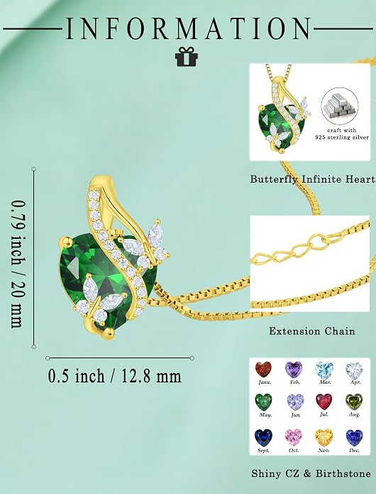 Butterfly Necklaces for Women Sterling Silver Infinity Heart Pendant Birthstone Jewelry Gift with 14k Yellow Gold/Rose Gold Plated