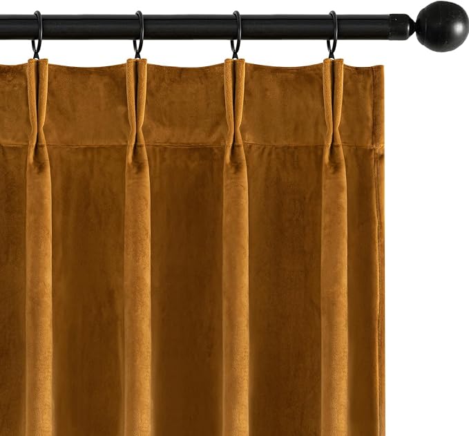 MIULEE Velvet Pinch Pleated Blackout Curtains 96 inches Long, Gold Brown Pleat Design Thermal Insulated Luxury Window Drapes for Living Room Bedroom with Hooks, Set of 2
