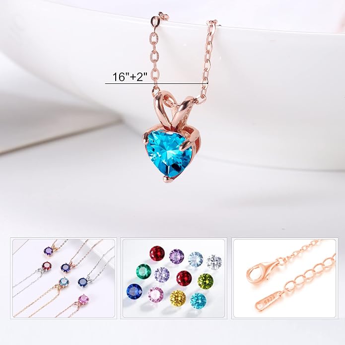 SMILEST Dainty Heart Birthstone Necklace for Women, 925 Sterling Silver Necklace Sparkling Heart Pendant, Anniversary Birthday Gifts for Women Mom Wife Daughter Girlfriend Grandma