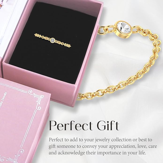 14k Gold Chain Rings for Women with Natural 2.2mm Birthstone, Women's Statement Rings, Chain Rings