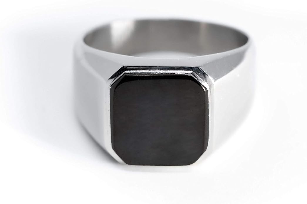 Jewelry | Stainless Steel Letter Alphabet Initial Ring | Square Flat Top Ring for Men & Women | Stainless Steel Jewelry, (Black, Gold, Silver), Size 7-16