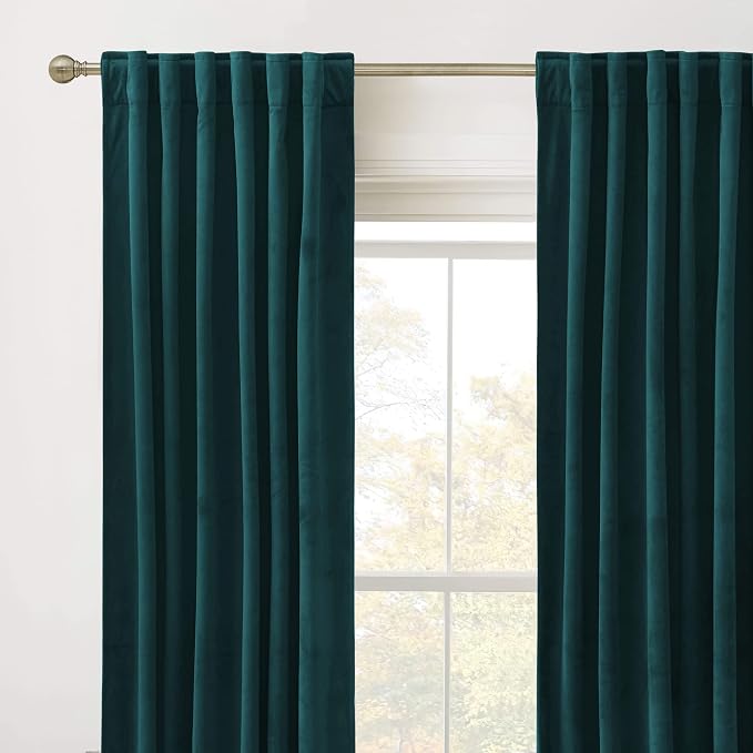 RYB Home Velvet Curtains 2 Panels Set - Super Soft Durable Window Drapes Room Darkening Energy Smart Back Tap for Apartment Villa Room Backdrops, Peacock Blue, W52 x L96 inches, 2 Panels