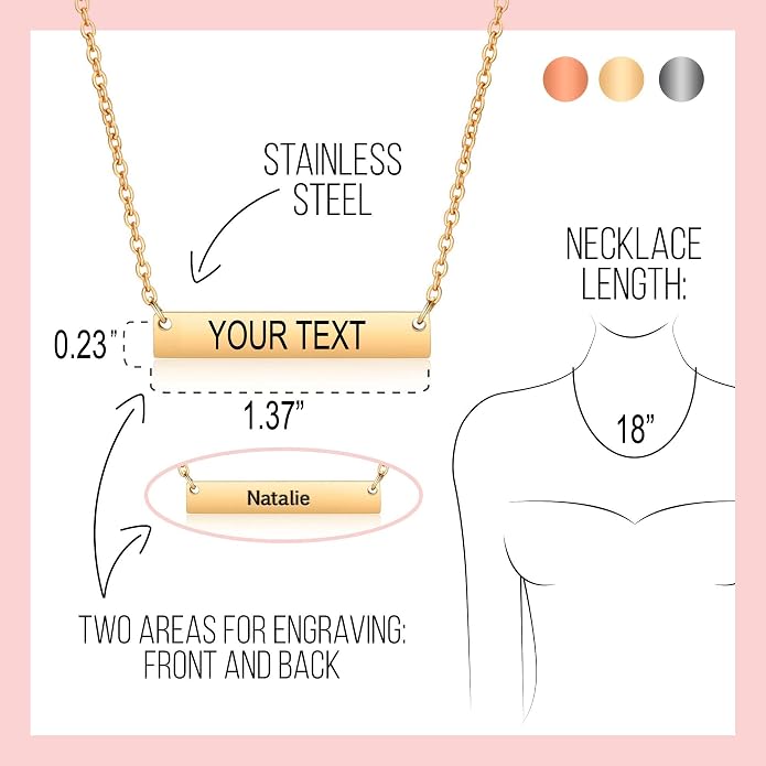 Customizable Your Name Bar Necklace Gift Personalized gift - Engraved Accessories for Wedding, Birthday, Graduation, Mother's Day, Christmas