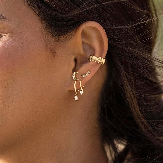 MYEARS Women Ear Cuff Earring Gold Non Pierced Ear Cartilage Clip on Wrap Hoop 14K Gold Filled Tiny Boho Beach Simple Minimalist Delicate Handmade Hypoallergenic Jewelry Gift-Sold as Single/Pair