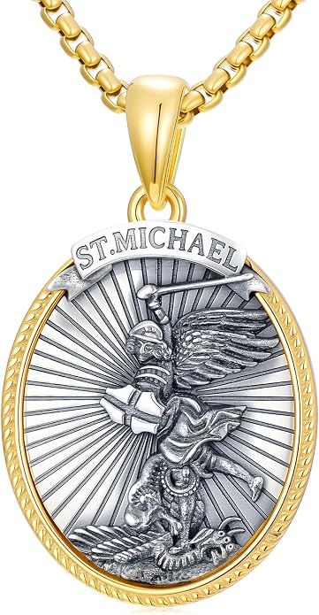 LEECCl Men's Necklaces 925 Sterling Silver Thors Hammer/Cross of Thorns/Bible/St. Michael Gothic pendant Religious Jewelry for Men Father