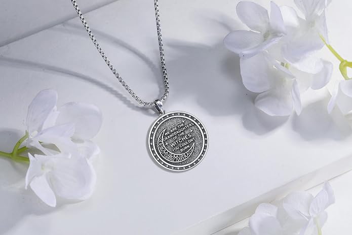 Hecate Wiccan Triple Moon Goddess Necklace Tetragrammaton Nudo De Bruja Plata 925 Original Sterling Silver Cat Moon Pendant Hekate Witch Necklace Amulet Witchy Jewelry Gifts for Women Men