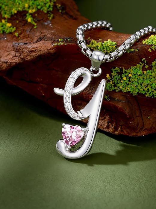 Birthday Gifts for Women Alphabet A to Z Initial Birthstone Pendant Necklaces for Women - 18k White Gold Plated Personalized Name Jewelry Anniversary Graduation Gifts for Wife Her Daughter Girlfriend(with Gift Box)