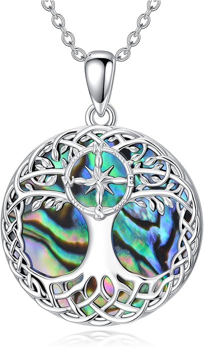 Tree of Life Necklace 925 Sterling Silver Abalone Shell Celtic Knot Tree Pendant Necklace Jewelry Gifts for Women Birthday Christmas