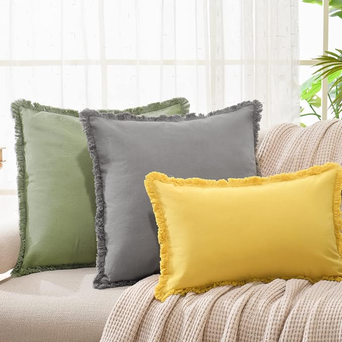 ZWJD Pillow Covers 26x26 Set of 2 Gray Throw Pillow Covers with Fringe Chic Cotton Decorative Pillows Square Cushion Covers for Sofa Couch Bed Living Room Farmhouse Boho Decor
