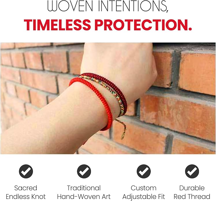 Buddha & Karma Tibetan Lucky Rope Bracelets - Handmade Rope Bracelet with Endless Knot for Mindfulness- Protection Bracelets with Lava Stone Beads to Balance Energy - Adjustable Bracelet for Men & Women