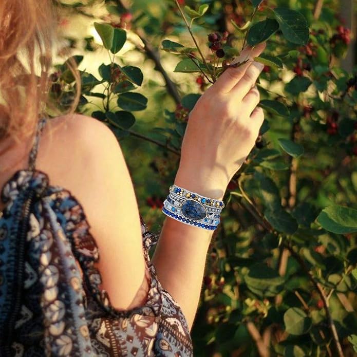 Plumiss Women Boho Handmade Natural Stone Crystal Leather Bead Wrap Bracelets Collection