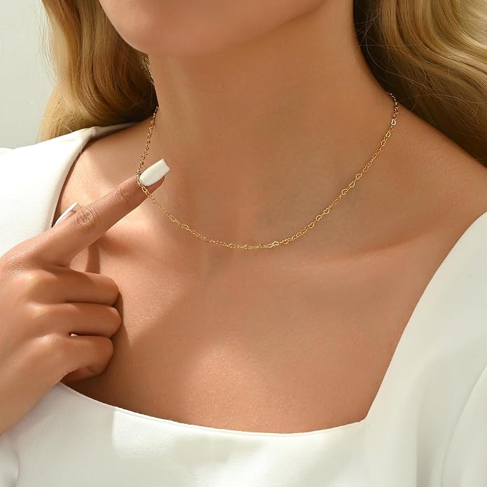 NONAMOIS Gold Chain Necklace for Women Dainty 18K Gold Plated Thin Satellite Beaded Turquoise Necklace Simple Layered Boho Jewelry Christmas Gifts