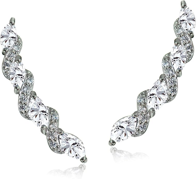 Twist Sterling Silver Ear Climbers & Crawlers - Birthstone & Synthetic Gemstone Earrings for Women