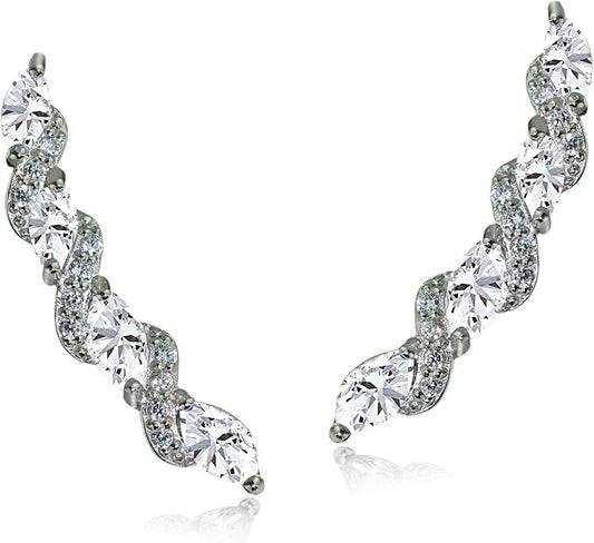Twist Sterling Silver Ear Climbers & Crawlers - Birthstone & Synthetic Gemstone Earrings for Women
