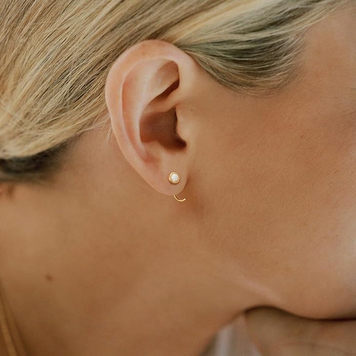 CHIC & ARTSY 925 Sterling Silver Half Hoop Earrings for Women, Dainty Huggie Hoops with Synthetic Opal, Moonstone, CZ & Gemstones, Lightweight Comfort Fit Everyday Elegant Jewelry