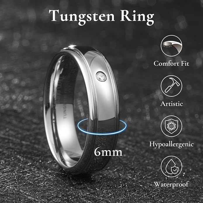 King Will Men's Women's Tungsten Carbide Ring 24k Gold Plated Rose Gold Plated Domed Polished Finish Wedding Band