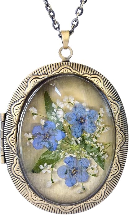 Vintage Photo Locket Necklace Handmade Pressed Flower Locket Necklace for Women
