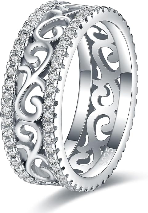 Celtic Eternity Wedding Bands Women - 925 Sterling Silver Cubic Zirconia Irish Promise Engagement for Her Size 5-9
