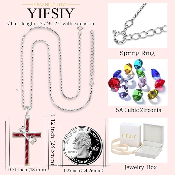 Gemstone Crown Cross Necklaces for Women, 925 Sterling Silver Rectangular cut Zircon Pendant With Rotated Crown Faith Cross Jewelry Gift