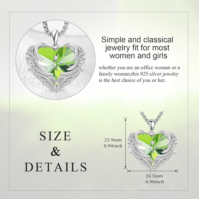 Angel Wings Necklace for Women 925 Sterling Silver Birthstone Guardian Necklace Jewelry Angel Wings Moonstone, Crystal Pendant Jewelry Gifts