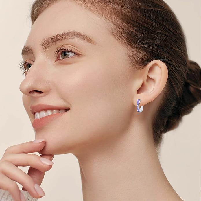 KiiKii Opal Hoop Earrings for Women 925 Sterling Silver 15mm Twisted Huggie Earrings Opal Jewelry Gifts for Birthday Anniversary Christmas
