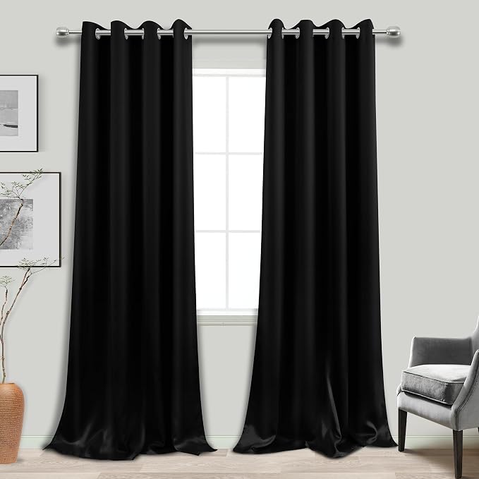 KOUFALL 108 Inch Curtains Blackout,Grommet Black Out Room Darkening Living Room Drapes 108 Inches Long 2 Panels Set