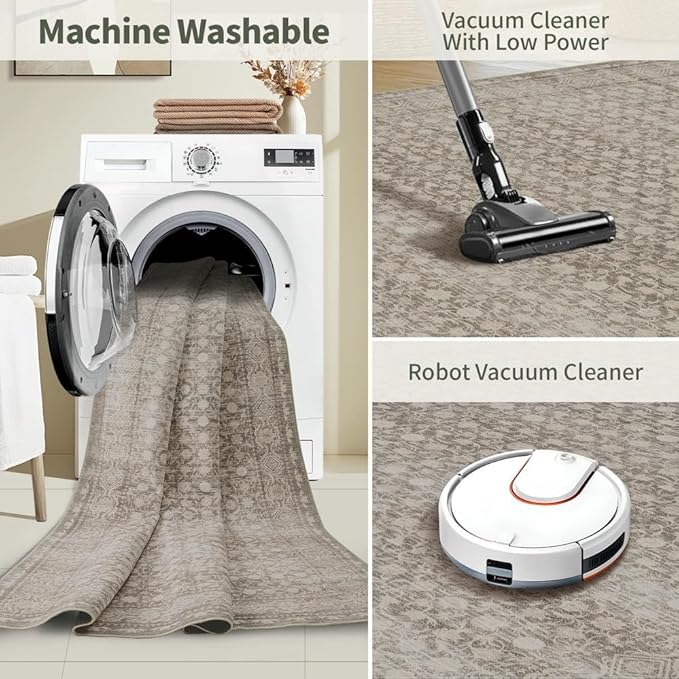Rugxara 3x5 Washable Entryway Rug, Non Slip Boho Runner Rugs for Hallway, Entrance, Kitchen, Bathroom, Laundry Room, Soft Entryway Carpet, Throw Low Pile Retro Imitation Wool Carpet, Apricot