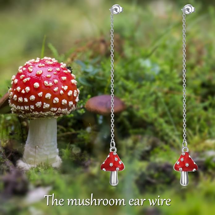 TIGERRIDER Mushroom/Daisy Flower Threader Earrings for Women Sterling Silver Mushroom Through Long Chains Earrings Jewelry Birthday Gifts