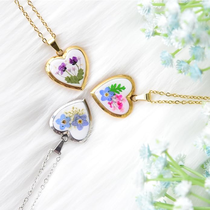 Heart Locket Necklace That Holds Pictures Pressed Flower Photo Locket Pendant Necklace for Girl Women Gift for Her