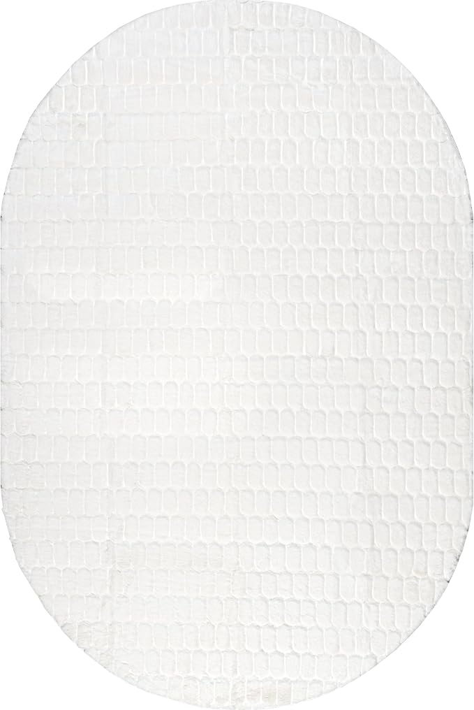 Nuloom Nia White/Ivory, 5' x 7'6" Oval, Cozy Shag, Fluffy and Soft, High Traffic, Stain Resistant, Easy Clean, Durable Machine Washable Area Rug for Bedroom, Living Room, Dining, Den, Foyer, Entryway