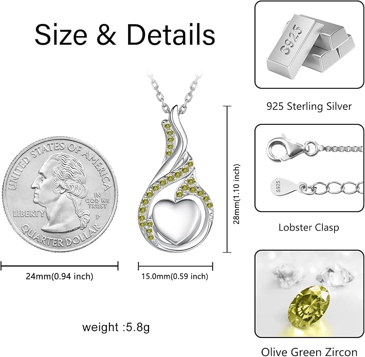 Cremation Jewelry 925 Sterling Silver Teardrop Urn Necklace for Ashes Heart Shape Memorial Keepsake Pendant for Human Ashes for Women Gift