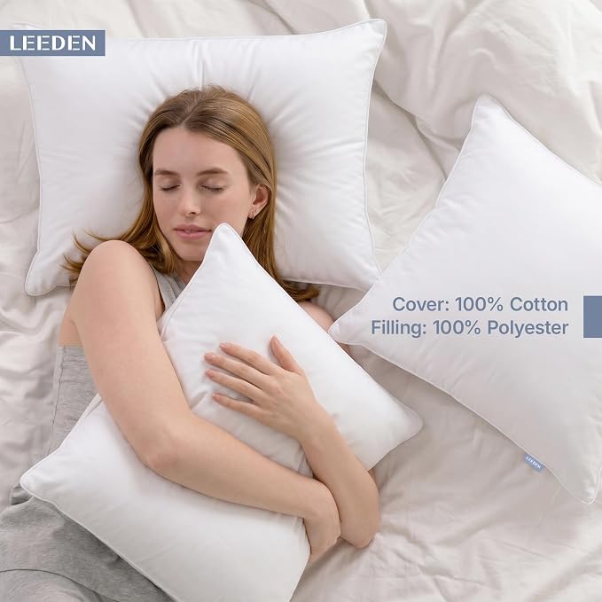 Leeden 12 x 20 Pillow Inserts (Set of 2) - Throw Pillow Inserts with 100% Cotton Cover - Decorative Rectangle Interior Sofa Pillow Inserts with Zipper for Sofa, Couch and Home Decor- White