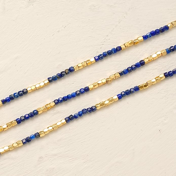 MYEARS Women Beaded Choker Necklace Gemstone 14K Gold Plated Simple Dainty Handmade Chain Everyday Trendy Jewelry