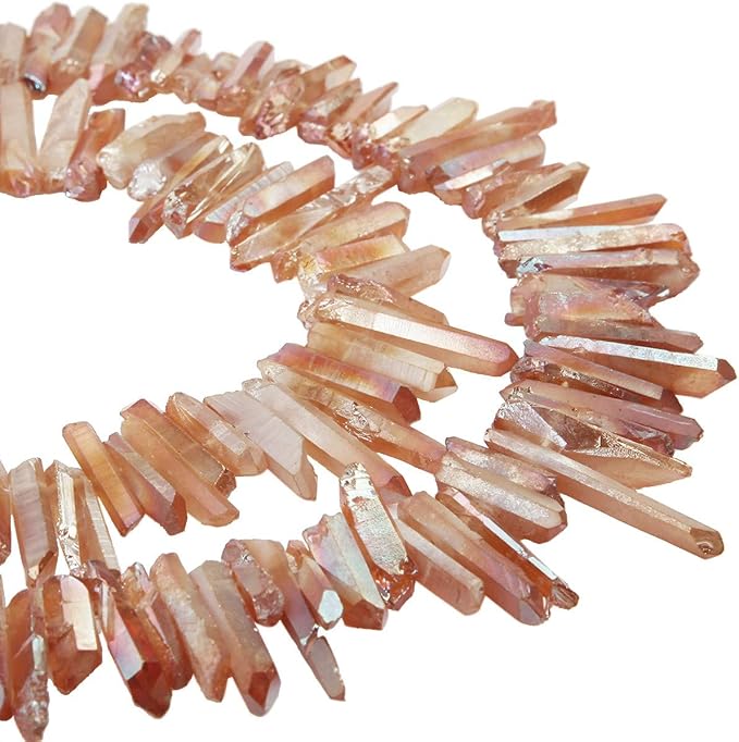 SUNYIK Orange Titanium Coated Crystal Points Quartz Rough Sticks Spikes Point Beads 15 inch Strand Drilled