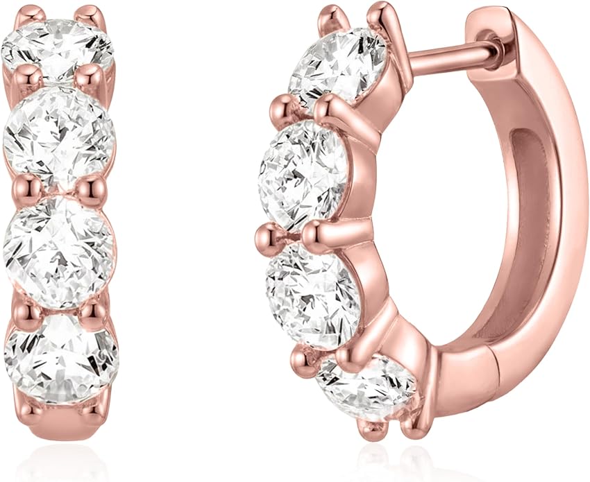 ASHINE 14K Gold Plated 925 Sterling Silver Post Pave Cubic Zirconia Hoop Cuff Huggie Earrings Jewelry for Women Girls