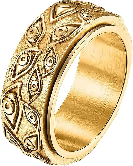 Men's Stainless Steel Eye of God Ring Band All Seeing Eye Spinner Rings Black Silver Vintage Jewelry Size 5 to 14