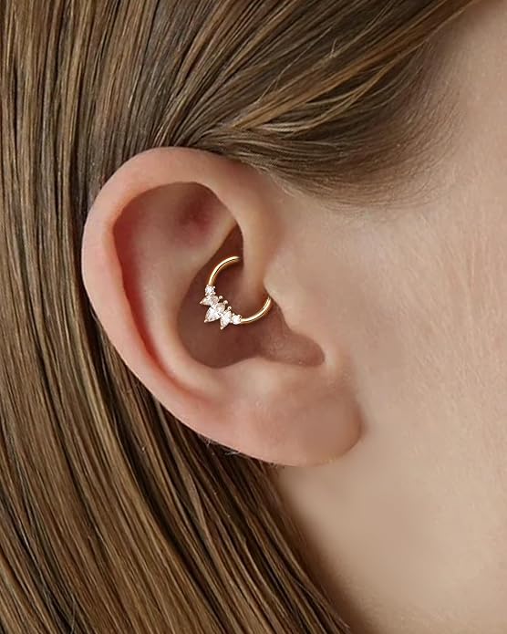 COCHARM 14K Gold Septum Rings 14K Yellow Gold Septum Piercing Jewelry 16g Septum Clicker 14kt Real Gold Daith Earrings Solid Gold Daith Piercing Hoop Daith Jewelry for Women Men