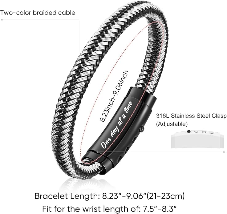 VNOX Men's Inspirational Mantra Engarved Handmade Braided Leather Adjustable Cuff Bangle Bracelet Encouragement Motivational Gift for Men