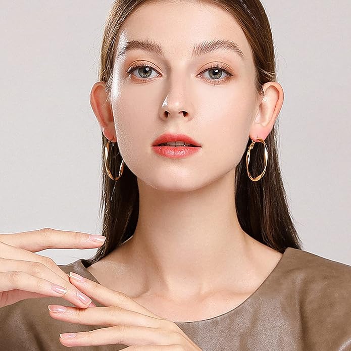 24K Gold Hoop Earrings for Women Trendy Real Gold Plated Twisted Thin Huggie Hoops, Dainty Cute Big Gold Filled Dangle Hoop Earrings Nickel Free Womens Earrings for Sensitive Ears Hypoallergenic
