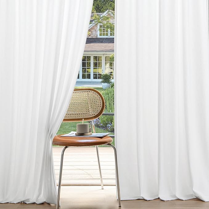 MIULEE Non-See-Through Privacy Linen Curtains 52W x 90L Inch Pure White | 2 Panels, Light Filtering, Semi Sheer Window Curtains, Farmhouse Textured, Back Tab Drapes for Bedroom Living Room