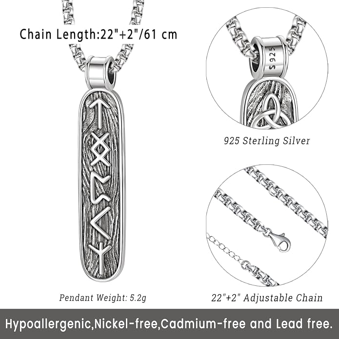 Eusense Viking Necklace for Men Women 925 Sterling Silver Pendant Thors Hammer/Norse Runes/Odin's Ravens/Wolf/Dragon/Snake/Yggdrasil/Freya/Helm of Awe/Valknut/Triskelion/Axe/Shield Viking Jewelry