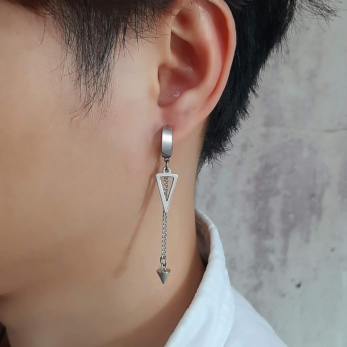 VNOX Unisex Vinatge Stainless Clip On Earrings Non Piercing Feather Charm Dangle Hinged Stud Earrings for Men Women Teen